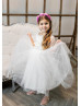 Elbow Sleeves Beaded Ivory Lace Tulle Flower Girl Dress